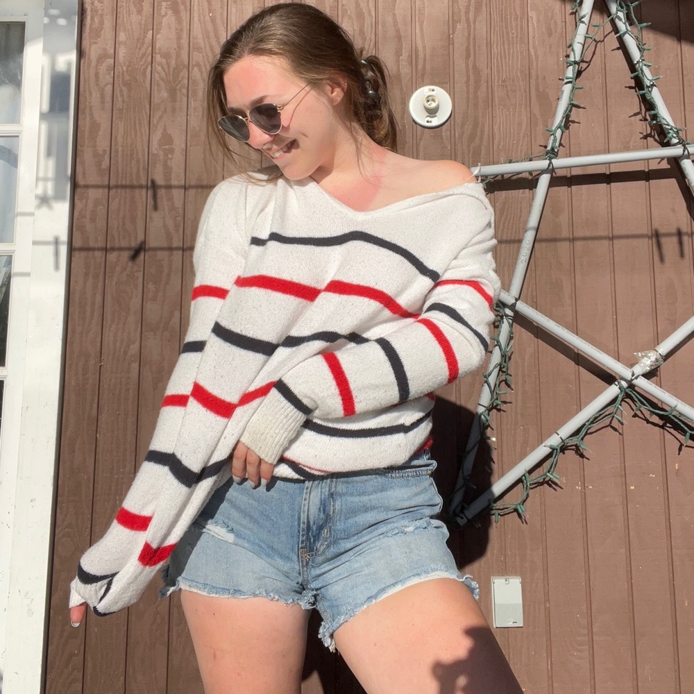 Red White and Blue Striped Hooded Sweater